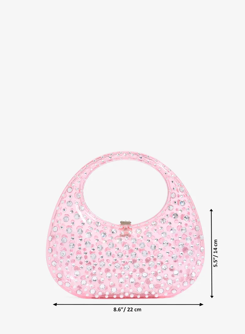Namshi X Pink Rhinestone Embellished Transparent Statement Clutch for Women | Best Price UAE